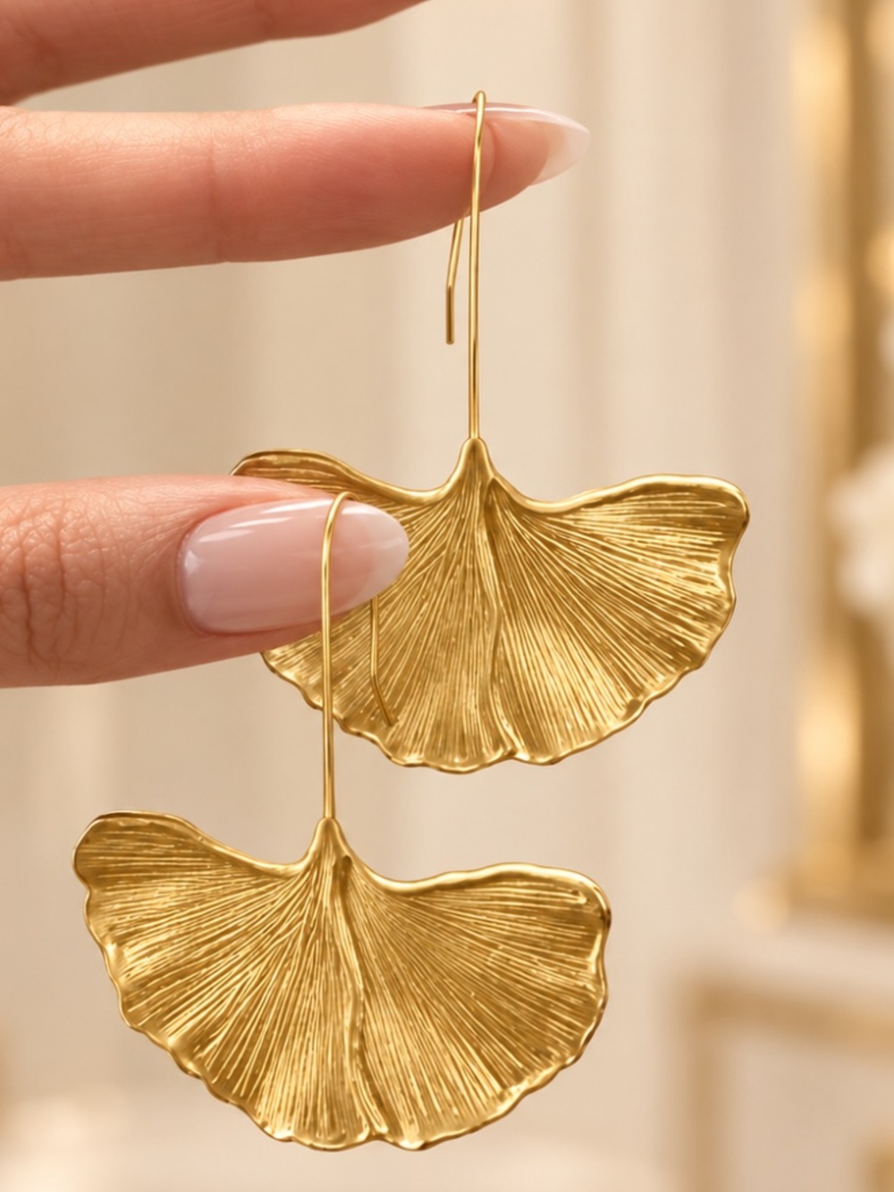 Anthropologie Gold Ginkgo Leaf Drop Earrings